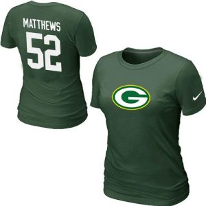Terrific Women's  Green Bay Packers #52 Clay Matthews Name & Number T Shirt Green for die hard Packers fans