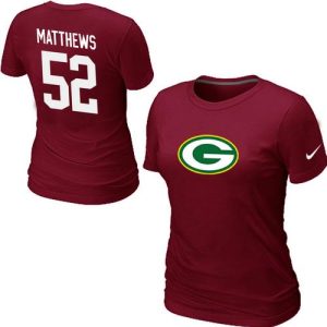 Fantastic Women's  Green Bay Packers #52 Clay Matthews Name & Number T Shirt Red perfect for game day celebrations