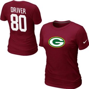 Fantastic Women's  Green Bay Packers #80 Donald Driver Name & Number T Shirt Red for ultimate sports enthusiasts