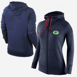 Terrific Women's  Green Bay Packers Full Zip Performance Hoodie Dark Blue for die hard Packers fans