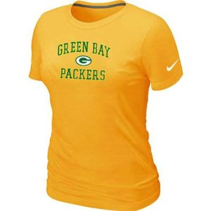 Unique Women's  Green Bay Packers Heart & Soul NFL T Shirt Yellow perfect for game day celebrations