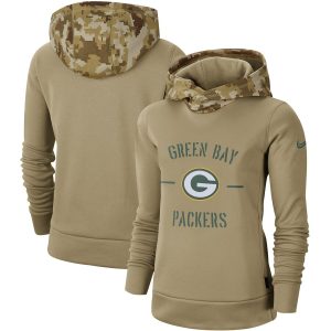 Outstanding Women's Green Bay Packers  Khaki 2019 Salute to Service Therma Pullover Hoodie a must have addition to your collection