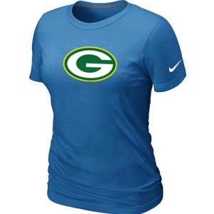 Terrific Women's  Green Bay Packers Logo NFL T Shirt Light Blue to showcase your team pride