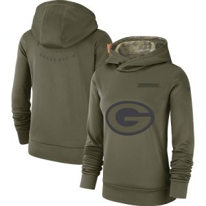 Outstanding Women's Green Bay Packers  Olive Salute to Service Sideline Therma Performance Pullover Hoodie perfect for game day celebrations