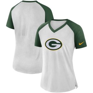 Gorgeous Women's Green Bay Packers  White Green Top V Neck T Shirt to showcase your team pride